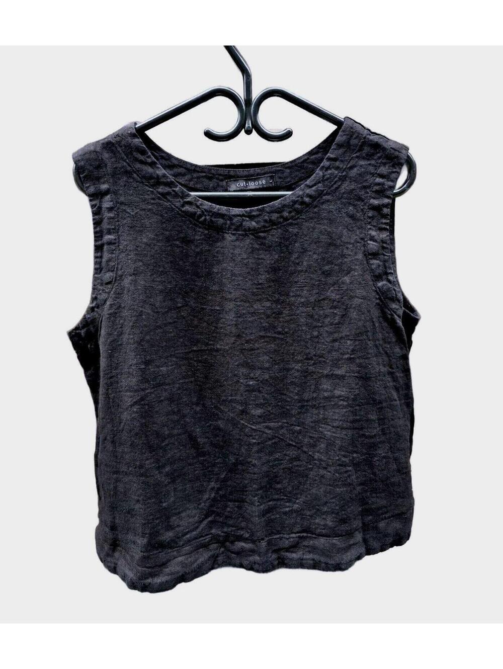 Cut-Loose Black Linen Sleeveless Shell Top Large